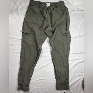 Nicole Miller Olive Cargo Pants size Large 100% linen